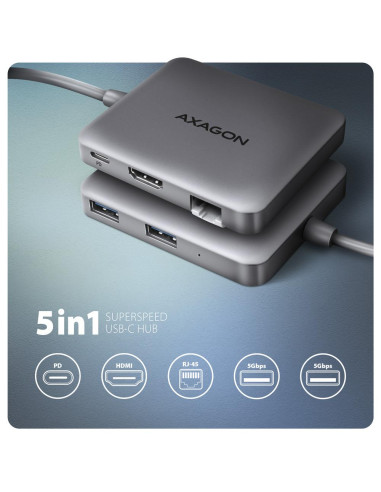 I/O HUB USB-C 5IN1 5GBPS/0.2M HMC-5HL AXAGON