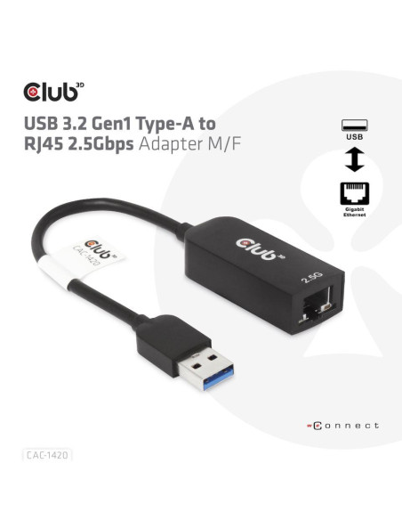 I/O ADAPTER USB3.2 TO RJ45/M/F CAC-1420 CLUB3D