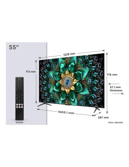 TV Set, TCL, 55 ", 4K Ultra HD, 3840 x 2160 pixels, Flat, 16:9, QD-Mini LED, 55Q6C