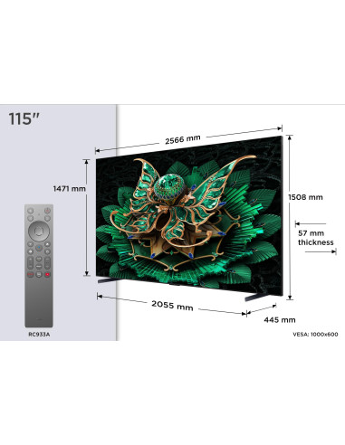 TV Set, TCL, 115 ", 4K Ultra HD, 3840 x 2160 pixels, Flat, 16:9, QD-Mini LED, 115C7K