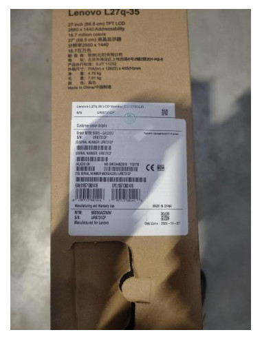 LENOVO L27Q-35 27 QHD (2560X1440) VA PANEL350NITS75HZ4MSHDMIDP 1.2 (3YEARS WARRANTY) (DAMAGED BOX)