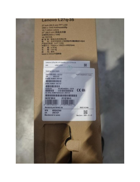 LENOVO L27Q-35 27 QHD (2560X1440) VA PANEL350NITS75HZ4MSHDMIDP 1.2 (3YEARS WARRANTY) (DAMAGED BOX)