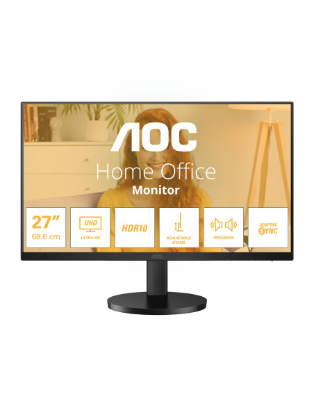 LCD Monitor, AOC, 27 ", 3840 x 2160 pixels, 4K Ultra HD, Native aspect ratio 16:9, LED, Flat, U27B3AF
