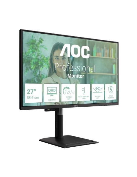 LCD Monitor, AOC, 27 ", 2560 x 1440 pixels, Wide Quad HD, Native aspect ratio 16:9, Flat, Q27P4U