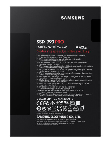 SSD, SAMSUNG, 990 PRO, 1TB, M.2, PCIE, NVMe, MLC, Write speed 6900 MBytes/sec, Read speed 7450 MBytes/sec, 2.3mm, TBW 600 TB, M