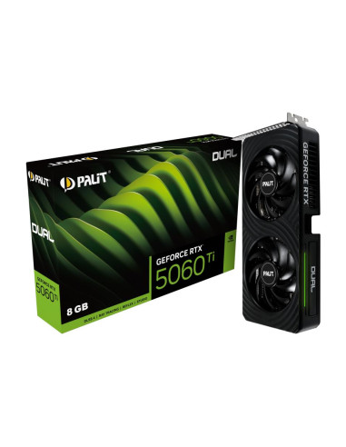 Graphics Card, PALIT, NVIDIA, GeForce RTX 5060 Ti, 2407 MHz, 8 GB, GDDR7, 128 bit, PCI Express 5.0, Active, NE7506T019P1-GB2062