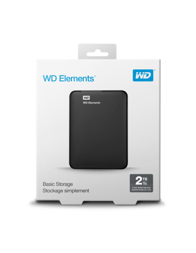 External HDD, WESTERN DIGITAL, Elements Portable, 2TB, USB 3.0, Colour Black, WDBU6Y0020BBK-WESN