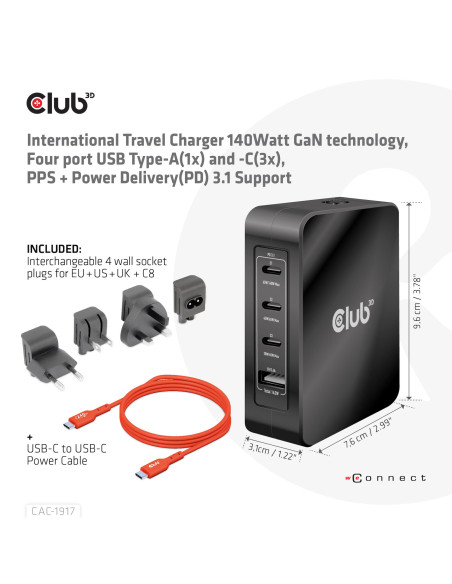 MOBILE TRAVEL CHARGER USB-C/140W GAN CAC-1917 CLUB3D