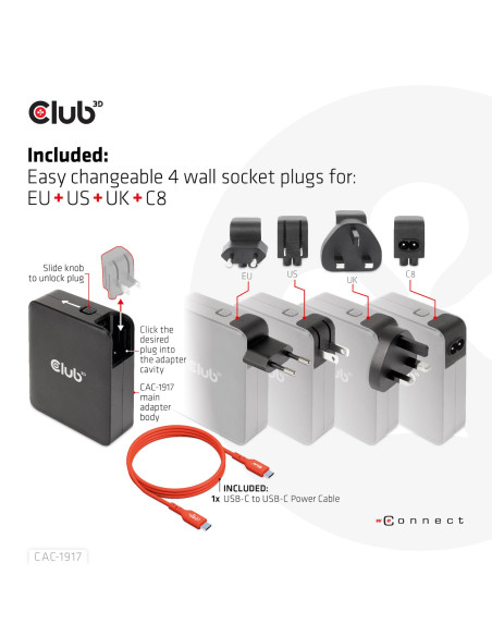 MOBILE TRAVEL CHARGER USB-C/140W GAN CAC-1917 CLUB3D