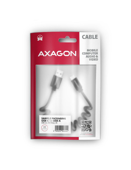 CABLE USB-C TO USB2.0 0.6M/TWISTER BLK BUCM-AM10TB AXAGON