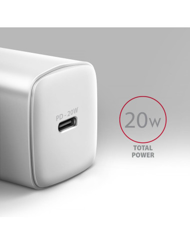 MOBILE CHARGER WALL USB-C 20W/1PORT WHITE ACU-PD20W AXAGON