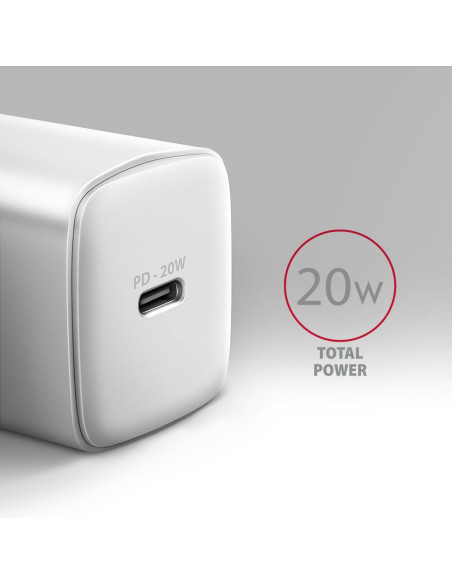 MOBILE CHARGER WALL USB-C 20W/1PORT WHITE ACU-PD20W AXAGON