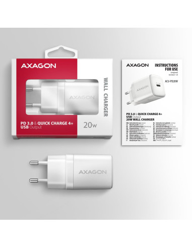 MOBILE CHARGER WALL USB-C 20W/1PORT WHITE ACU-PD20W AXAGON