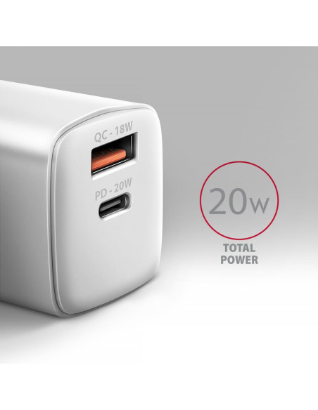 MOBILE CHARGER WALL USB 20W/2PORT WHITE ACU-PQ20W AXAGON