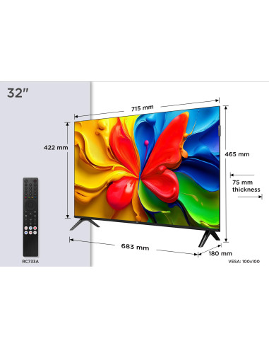 TV Set, TCL, 32 ", HD, 1366 x 768 pixels, Flat, 16:9, QLED, 32V4C