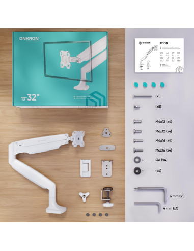 MONITOR ACC DESK MOUNT/13-32" WHITE G100-W ONKRON