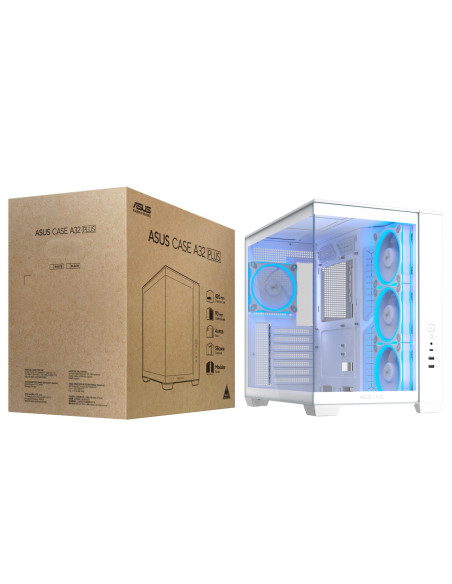 Case, ASUS, ATX/micro ATX/Mini-ITX, White, PC, A32 Plus TG ARGB White, 90DC00S3-B19000