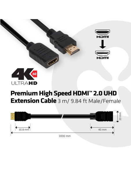 CABLE HDMI TO HDMI 3M/M/F CAC-1321 CLUB3D