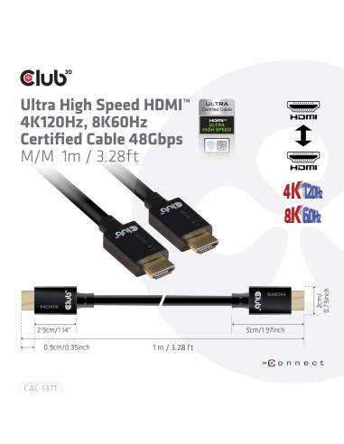 CABLE HDMI TO HDMI 1M/M/M CAC-1371 CLUB3D
