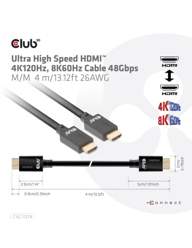 CABLE HDMI TO HDMI 4M/M/M CAC-1374 CLUB3D