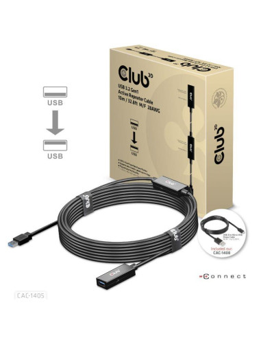 CABLE USB3.2 REPEATER 10M/M/F CAC-1405 CLUB3D