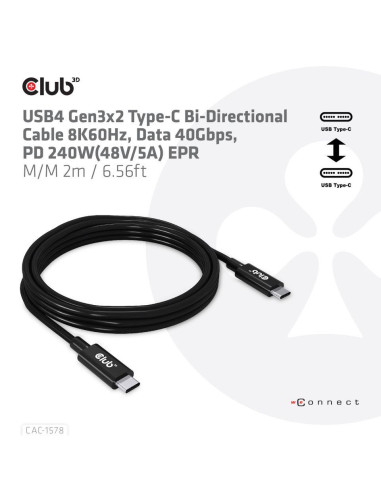 CABLE USB-C BI-DIRECTIONAL 2M/M/M CAC-1578 CLUB3D