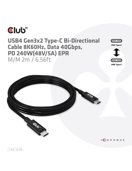 CABLE USB-C BI-DIRECTIONAL 2M/M/M CAC-1578 CLUB3D