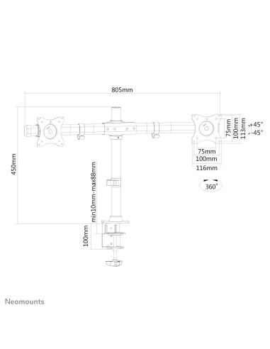 MONITOR ACC DESK MOUNT 10-27"/FPMA-DCB100DBLACK NEOMOUNTS