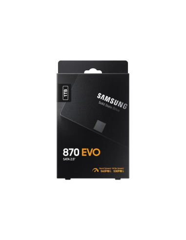 SSD, SAMSUNG, 870 EVO, 1TB, SATA, SATA 3.0, MLC, Write speed 530 MBytes/sec, Read speed 560 MBytes/sec, 2,5", TBW 600 TB, MTBF 
