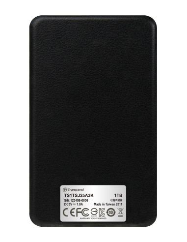 External HDD, TRANSCEND, StoreJet, 1TB, USB 3.0, Colour Black, TS1TSJ25A3K
