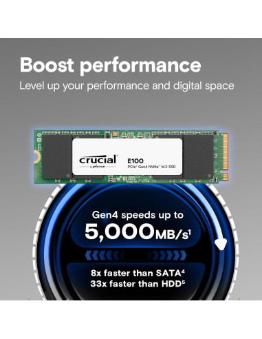 SSD, CRUCIAL, 100xTBW rating, NVMe Yes, PCI Express 4.0, M.2, 2000 GB, E100, CT2000E100SSD8