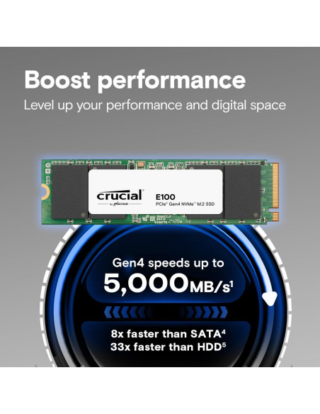 SSD, CRUCIAL, 100xTBW rating, NVMe Yes, PCI Express 4.0, M.2, 2000 GB, E100, CT2000E100SSD8