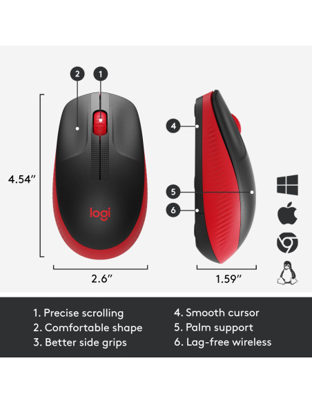 MOUSE USB OPTICAL WRL M190/RED 910-005908 LOGITECH