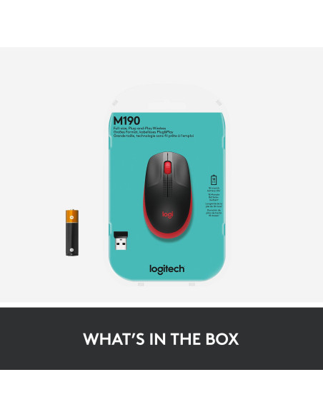 MOUSE USB OPTICAL WRL M190/RED 910-005908 LOGITECH