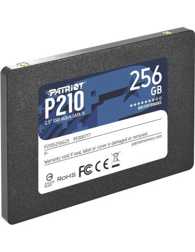 SSD, PATRIOT, P210, 256 GB, Serial ATA III, Write speed 400 MB/s, Read speed 500 MB/s, Hanging box, 2.5", P210S256G25