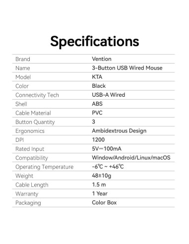 MOUSE USB OPTICAL BLACK/KTABG VENTION