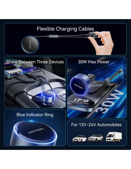 MOBILE CHARGER CAR USB/3P BLACK FFOB0 VENTION