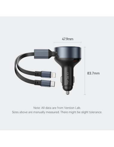 MOBILE CHARGER CAR USB/3P BLACK FFOB0 VENTION