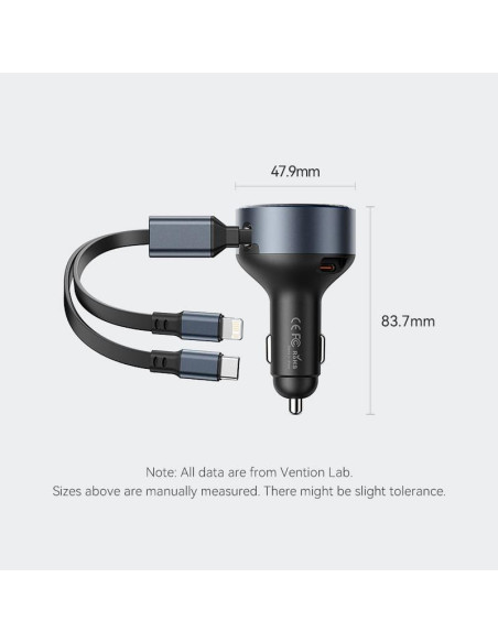 MOBILE CHARGER CAR USB/3P BLACK FFOB0 VENTION