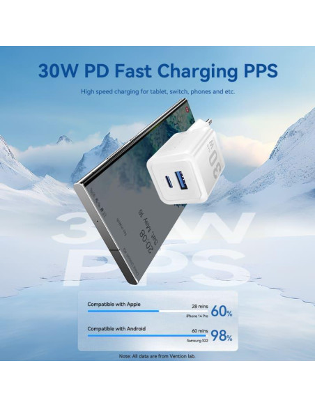 MOBILE CHARGER WALL 30W USB-C/2P BLACK FEQB0-EU VENTION