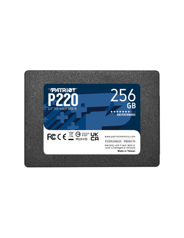 SSD, PATRIOT, P220, 256GB, SATA, Write speed 490 MBytes/sec, Read speed 550 MBytes/sec, 2,5", TBW 120 TB, P220S256G25