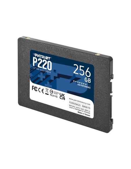SSD, PATRIOT, P220, 256GB, SATA, Write speed 490 MBytes/sec, Read speed 550 MBytes/sec, 2,5", TBW 120 TB, P220S256G25