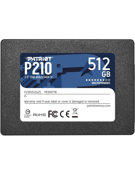 SSD, PATRIOT, P210, 512GB, SATA 3.0, Write speed 430 MBytes/sec, Read speed 520 MBytes/sec, 2,5", TBW 240 TB, P210S512G25
