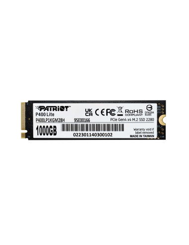 SSD, PATRIOT, P400 Lite, 1TB, M.2, PCIE, NVMe, Write speed 2700 MBytes/sec, Read speed 3500 MBytes/sec, 3.8mm, P400LP1KGM28H