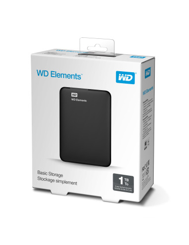 External HDD, WESTERN DIGITAL, Elements Portable, 1TB, USB 3.0, Colour Black, WDBUZG0010BBK-WESN