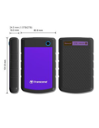 External HDD, TRANSCEND, StoreJet, 2TB, USB 3.0, Colour Purple, TS2TSJ25H3P