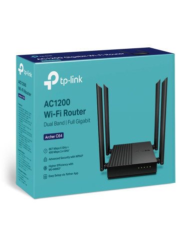 Wireless Router, TP-LINK, Wi-Fi 5 (802.11ac), Data speed 1200 Mbit/s, Ethernet WAN Yes, Ethernet LAN Yes, 4xLAN ports, ARCHERC6