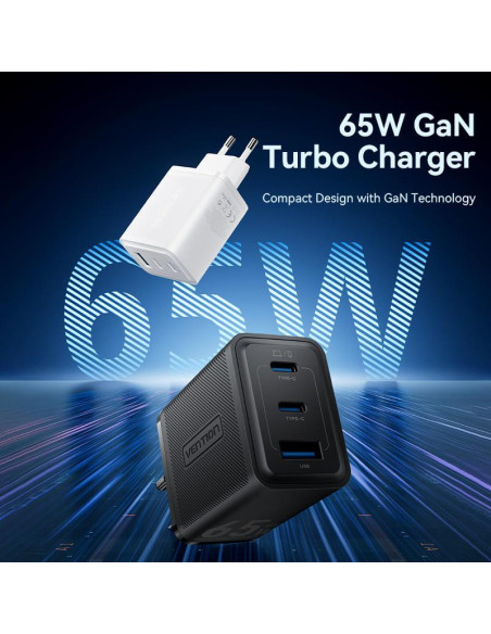 MOBILE CHARGER WALL 65W USB/3P BLACK FERB0-EU VENTION