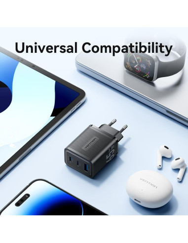 MOBILE CHARGER WALL 65W USB/3P BLACK FERB0-EU VENTION