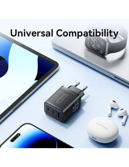 MOBILE CHARGER WALL 65W USB/3P BLACK FERB0-EU VENTION